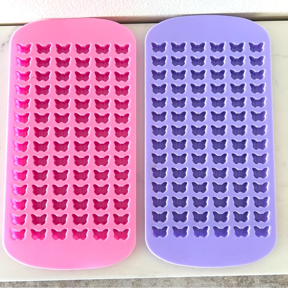 Set of 2 Silicone Ice Cube Gummy Snack Butterfly Trays 84 Slots each. 168 total.